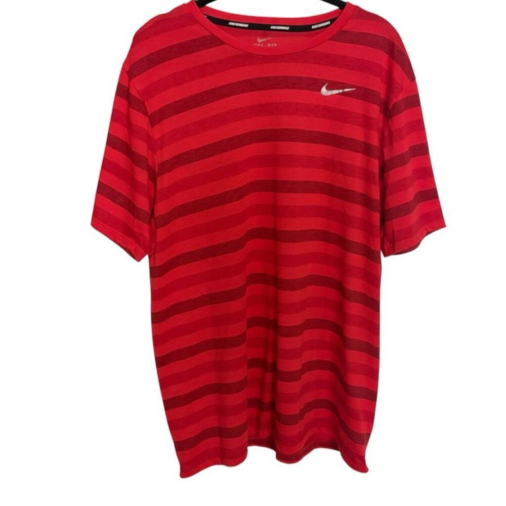 NIKE Running Men’s Dri-Fit T-Shirt Sz XL Red Stripes Short Sleeve